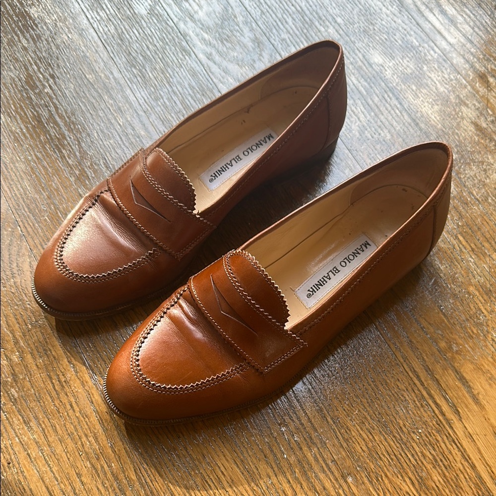 Manolo Blahnik Brown Leather Loafers